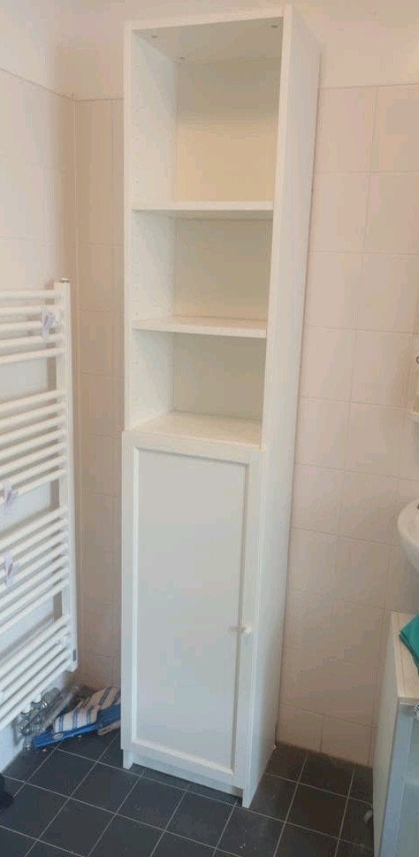 Witte badkamerkast met open en gesloten vakken 40x38x203, Ophalen, (Half)hoge kast, Minder dan 50 cm, Gebruikt