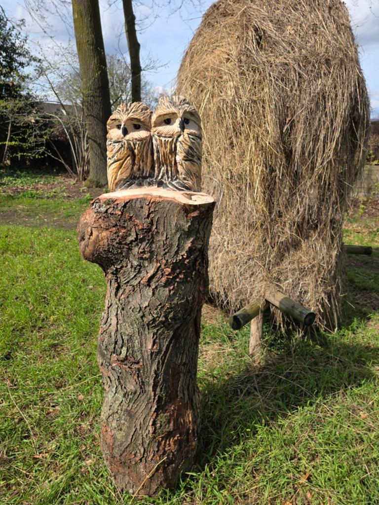 Tuinbeeld brocante houten uil 140 cm mancave curiosa tuinset, Tuin en Terras, Ophalen, Nieuw, Hout, Dierenbeeld