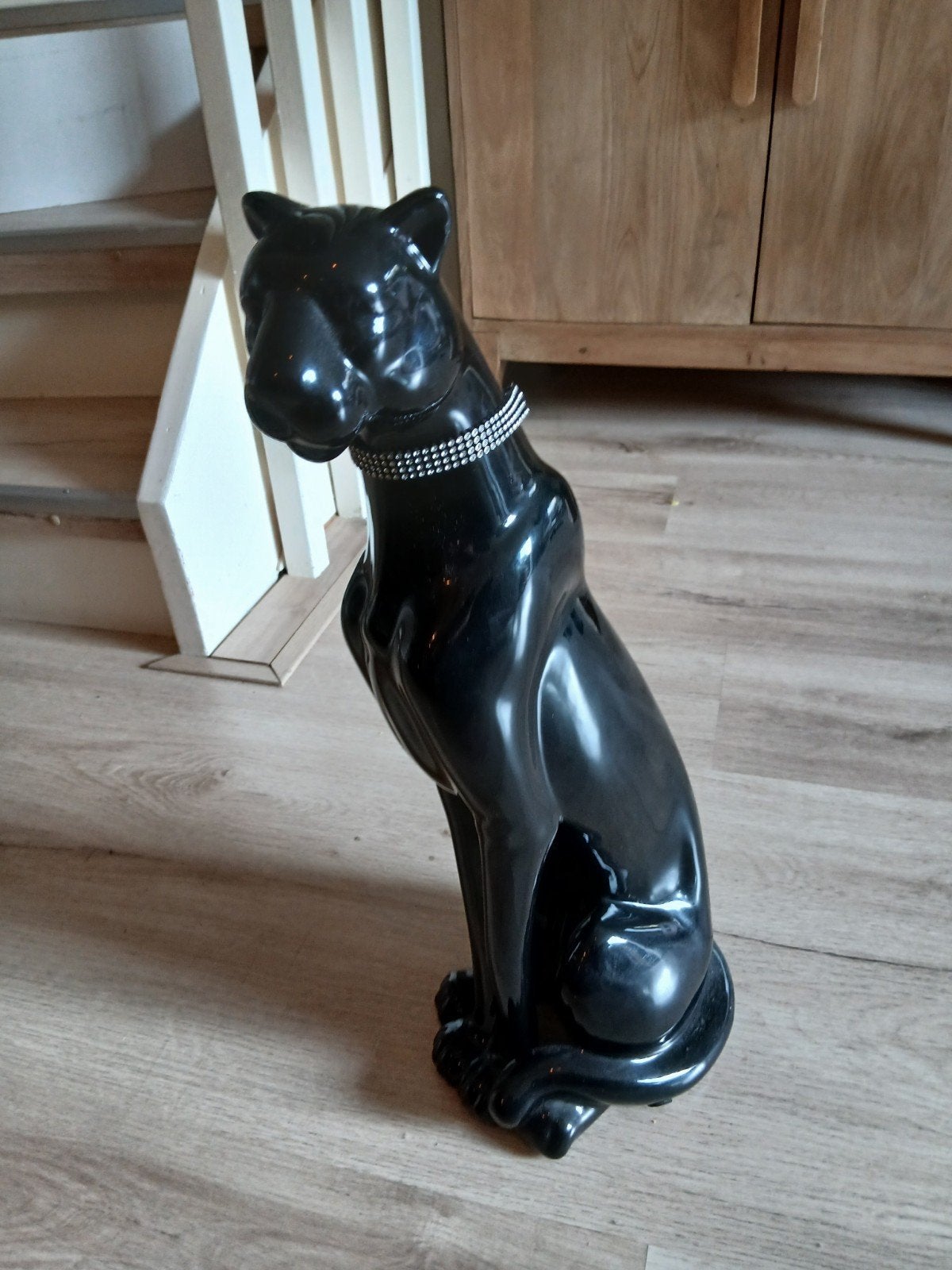 Zwarte panter beeld met strass halsband, Huis en Inrichting, Ophalen, Zo goed als nieuw, Zwart, Modern