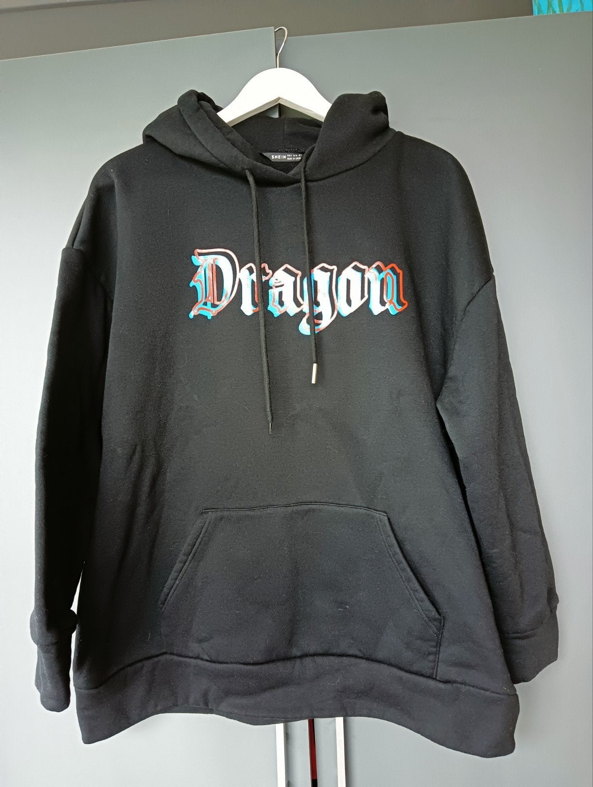 Oversized hoodie mt S van Shein,grote draken print achterop, Zwart, Ophalen of Verzenden, Zo goed als nieuw, Maat 36 (S)