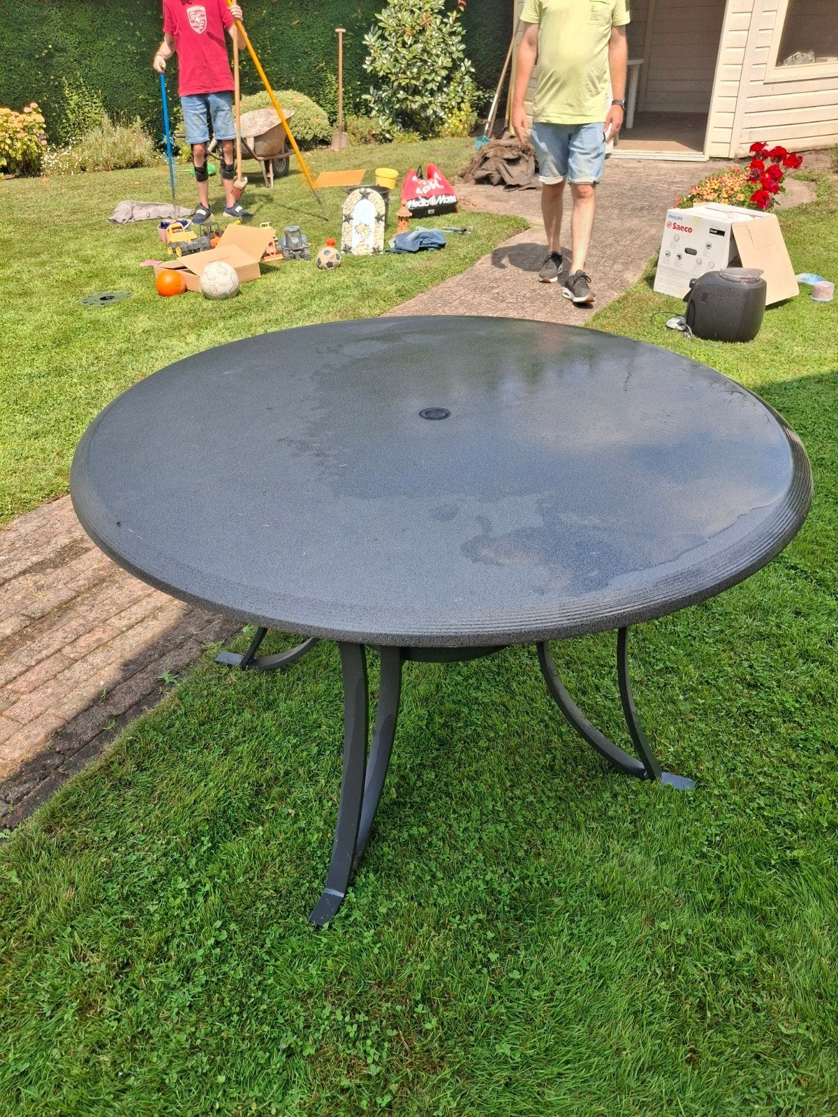 ronde tuintafel, Tuin en Terras, Tuintafels, Ophalen, Gebruikt, Rond, Kunststof