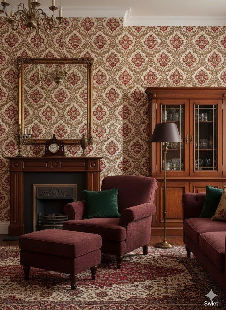 7115 vintage barok bloemenbehang in rood  bruin tinten swiet, Huis en Inrichting, Stoffering | Behang, Verzenden, 25 tot 50 m²