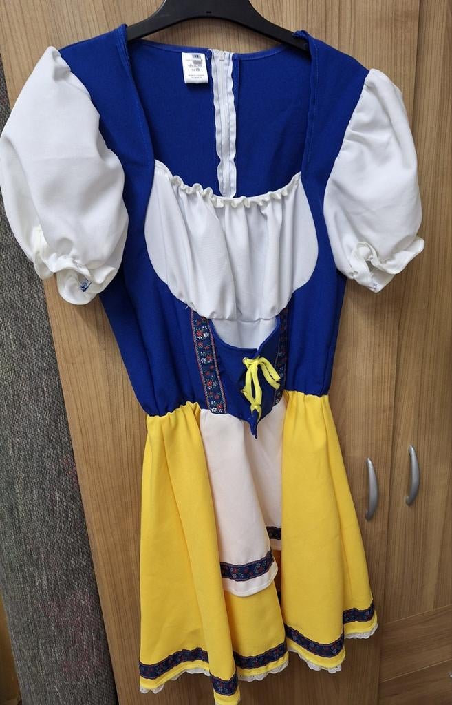 Blauw Gele Dirndl / Sneeuwwitje: Carnavalsjurkje, maat 42, Kleding | Dames, Ophalen, Zo goed als nieuw, Maat 42/44 (L), Overige thema's