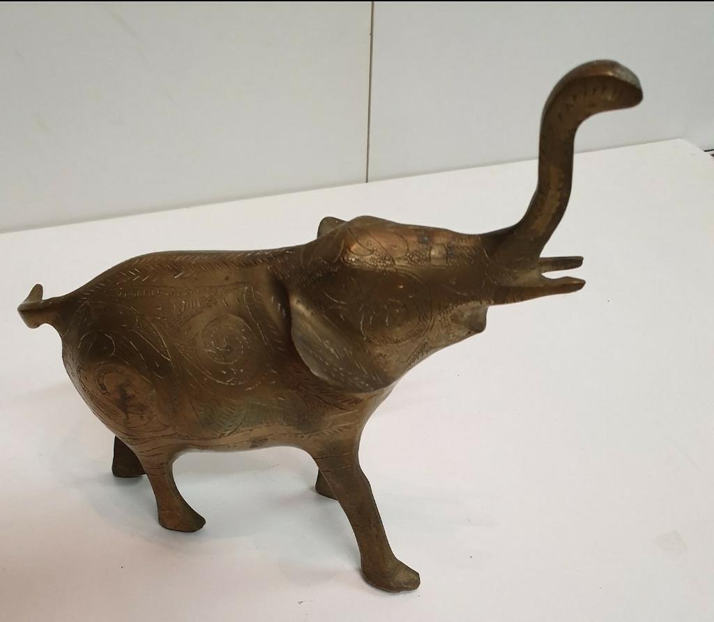 1329) Antiek koperen gegraveerd olifant, Antiek en Kunst, Antiek | Koper en Brons, Ophalen of Verzenden