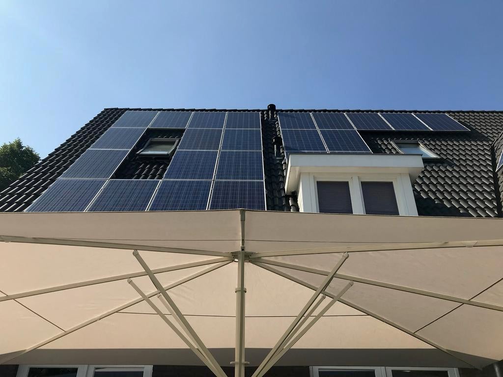 Inruil parasol voor horeca kwaliteit, Tuin en Terras, Parasols, Gebruikt, Stokparasol, 2 tot 3 meter, Kantelbaar, Ophalen of Verzenden