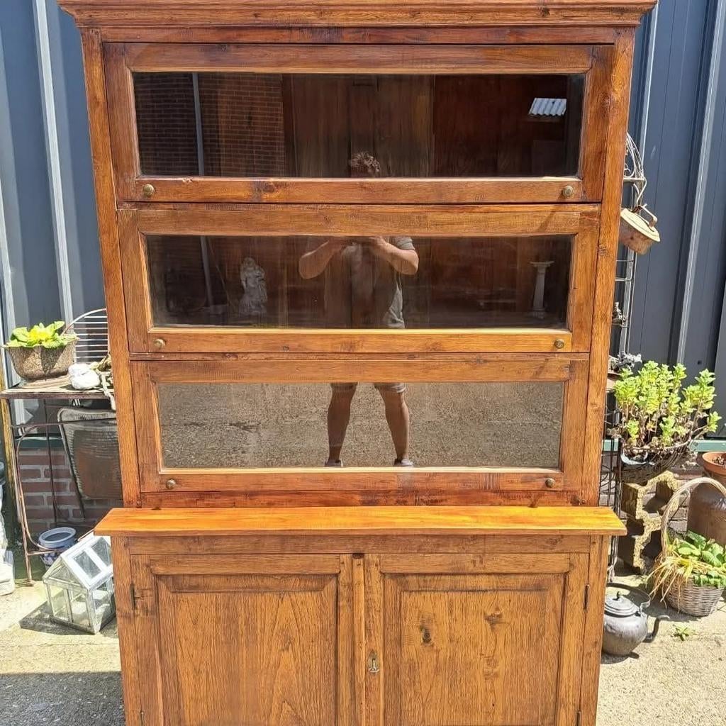 Teakhouten vitrinekast, buffetkast, servieskast afm. 126x35/, Ophalen, Zo goed als nieuw, 25 tot 50 cm, 200 cm of meer
