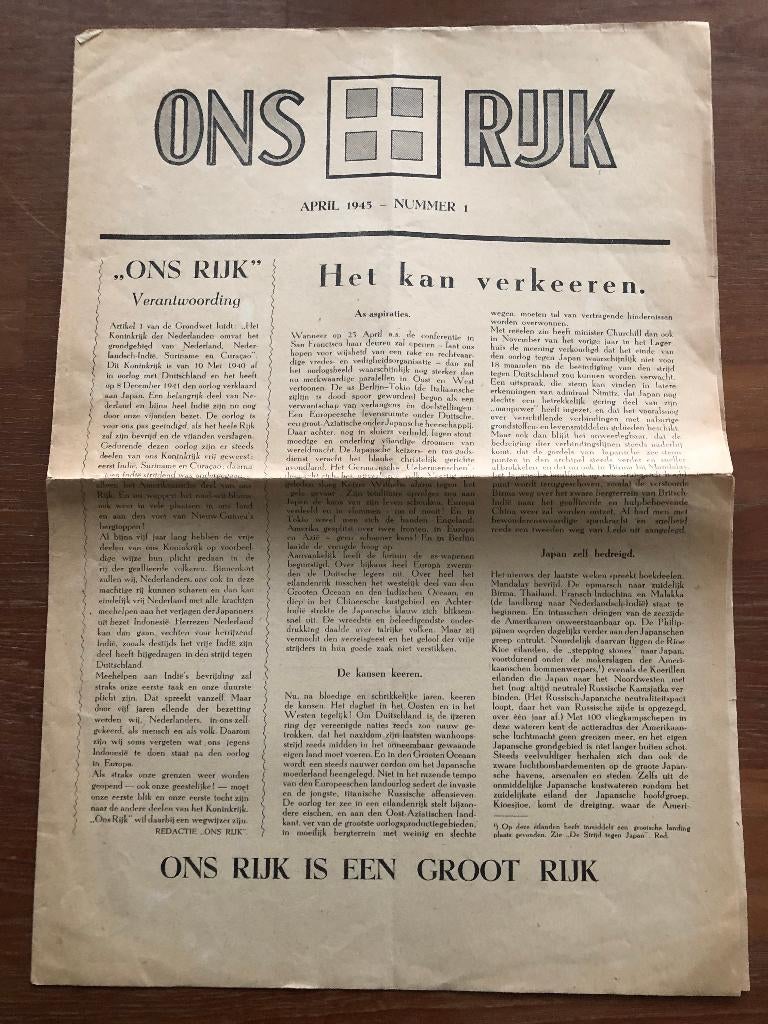 Indië. Illegaal. April 1945. Eerste nummer van 'Ons Rijk", Verzenden, Overige onderwerpen, Tweede Wereldoorlog, Gelezen
