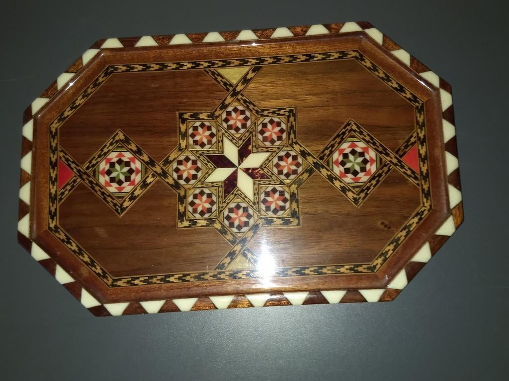 achtkantig dienblaadje dienblad met inleg, Ophalen of Verzenden, Rechthoekig, Hout