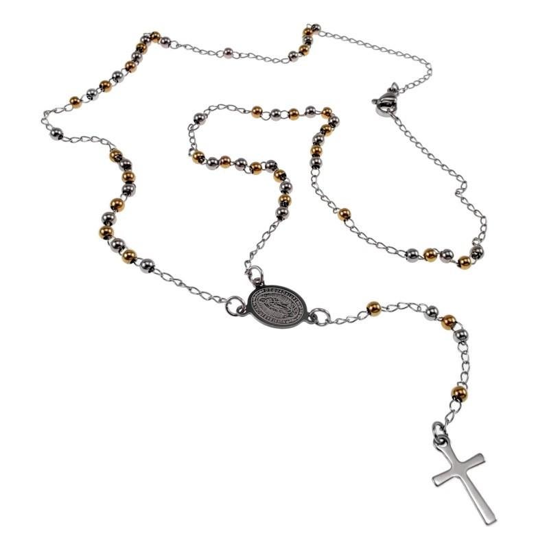 Bicolor Rozenkrans Unisex Zilverkleurig en Goudkleurig RVS, Sieraden, Tassen en Uiterlijk, Kettingen, Birgitta-Gracht 33, 6465 EL Kerkrade, Nederland