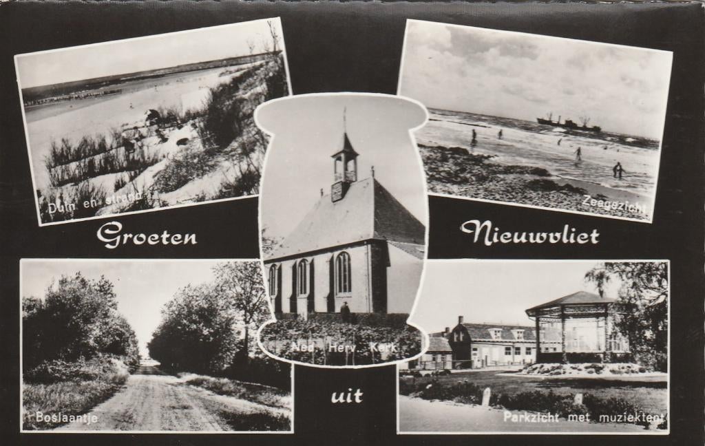 NIEUWVLIET Duin Strand Boslaantje Kerk Muziektent Groeten, Verzenden, 1980 tot heden, Ongelopen, Zeeland