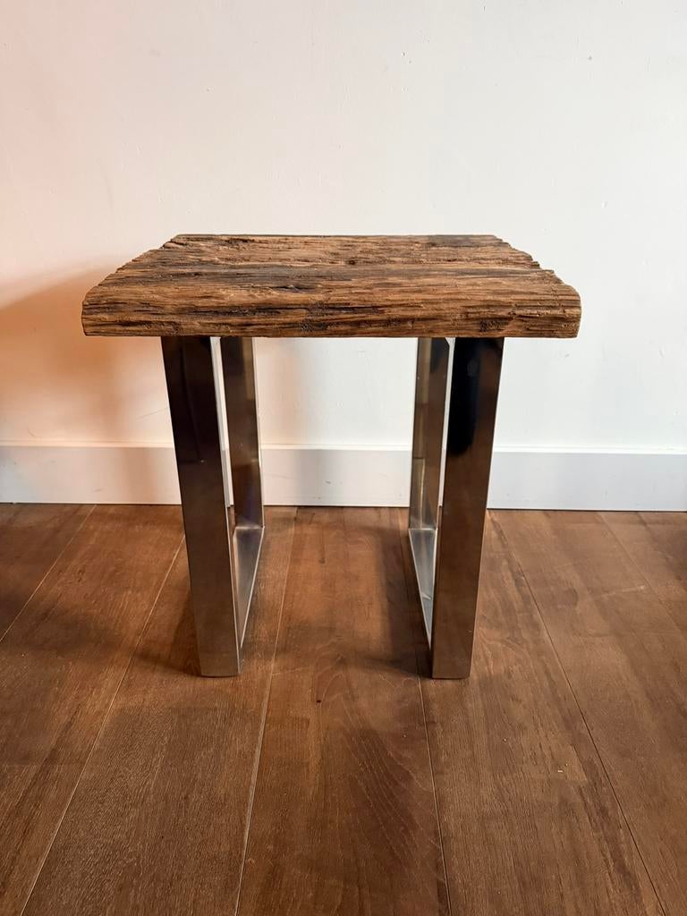 Tafel bijzettafel rvs hout 45x45, Ophalen, Minder dan 45 cm, Minder dan 55 cm, Vierkant