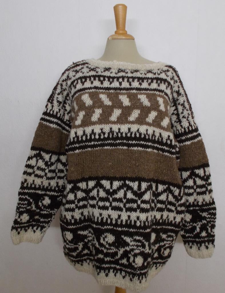 Stoere handmade wollen gebreide Noors/folklore look trui! XL, Ophalen of Verzenden, Zo goed als nieuw, Maat 46/48 (XL) of groter
