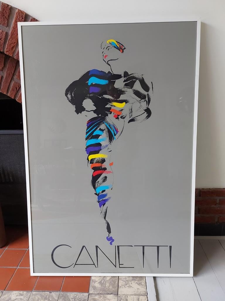 Kunstposter zeefdruk Black Dress Canetti 80s ingelijst, Ophalen