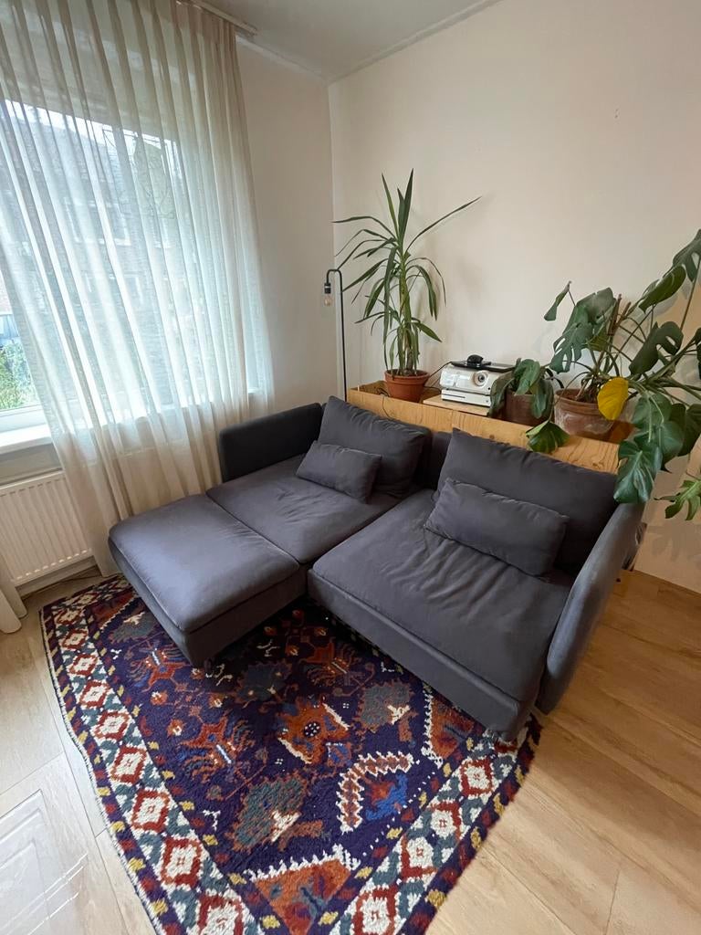 Antraciet soderhamn ikea bank met chaise longue/armleuningen, Ophalen, 75 tot 100 cm, Driepersoons, 150 tot 200 cm