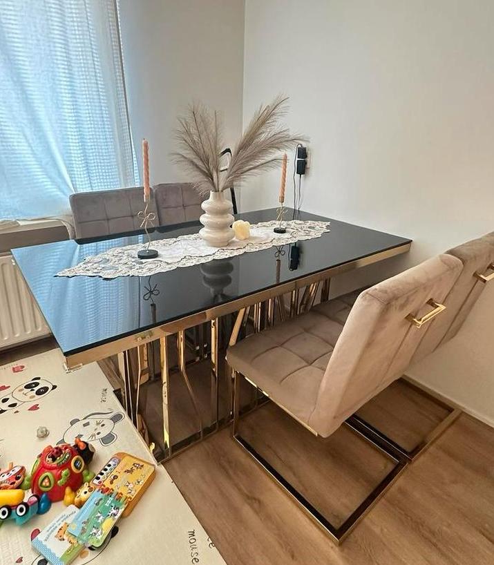 Eettafel met stoelen en aalontafel, Huis en Inrichting, Tafels | Eettafels, Zo goed als nieuw, 50 tot 100 cm, Rechthoekig, Ophalen