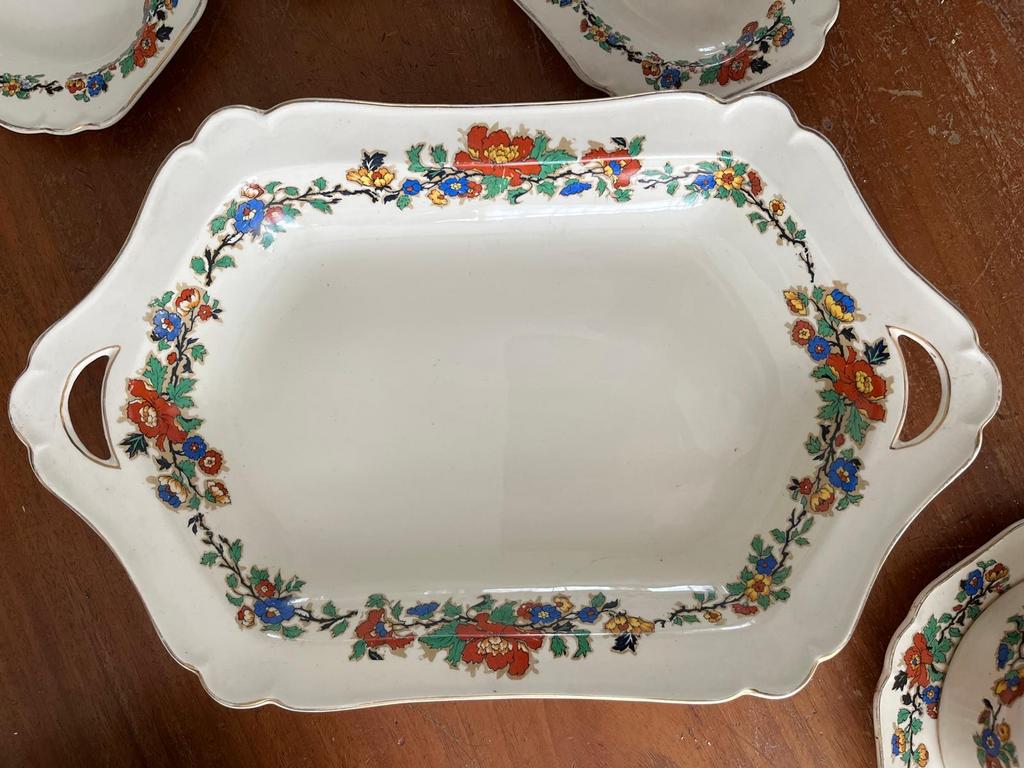 John Maddock schalen en botervloot met Bloemmotief, Antiek en Kunst, Ophalen