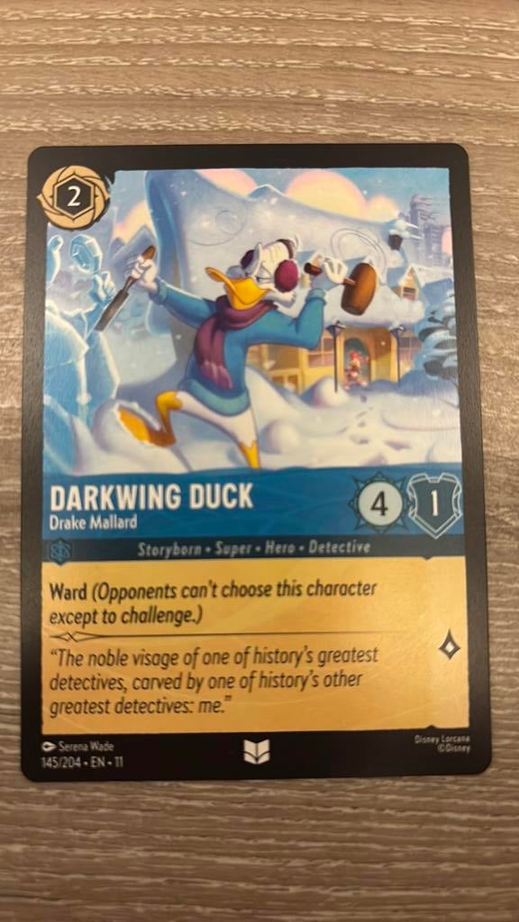 Disney Lorcana Darkwing Duck mallard 145-204 11WSP nonfoil, Hobby en Vrije tijd, Ophalen of Verzenden, Zo goed als nieuw, Losse kaart