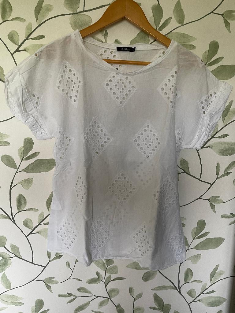 Chastar broderie witte blouse top small - medium, Maat 38/40 (M), Ophalen of Verzenden, Zo goed als nieuw, Wit