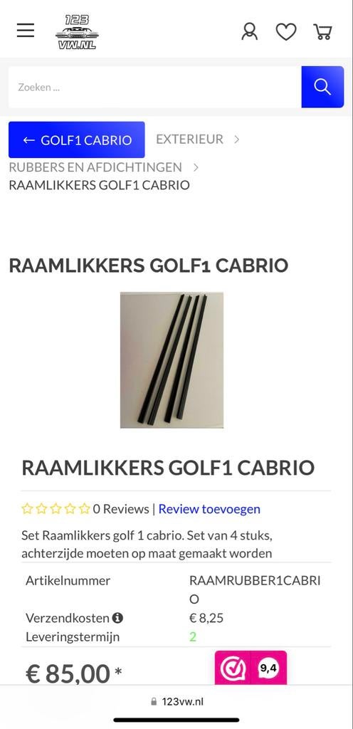 Golf 1 cabrio raamrubbers, Ophalen of Verzenden, Nieuw, Volkswagen