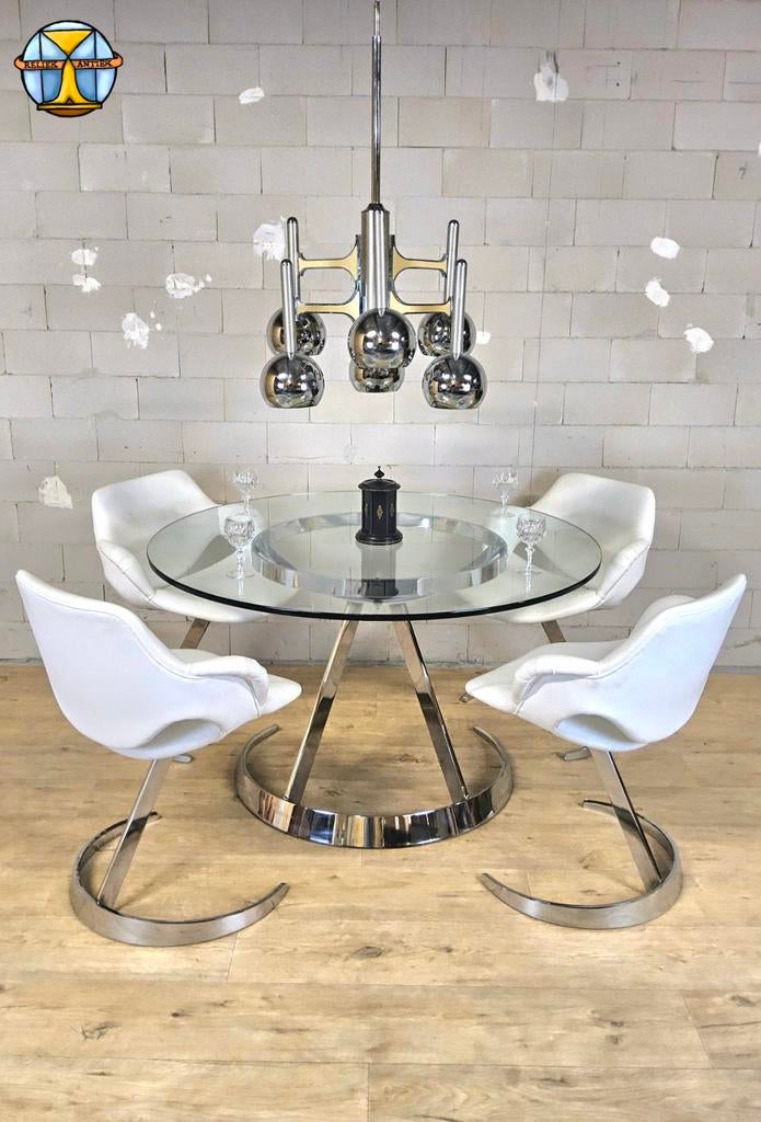 Vintage Design Eetkamer set Boris Tabacoff Frankrijk 1970, Huis en Inrichting, Tafels | Eettafels, Boris Tabacoff, ., Rond, Ophalen of Verzenden