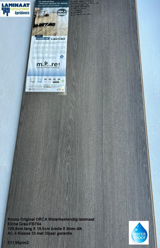 53m2 Waterbestendig Laminaat Eiche Grau 24pak = €595, Nieuw, Ophalen of Verzenden, Waterbestendig laminaat grijs, Grijs