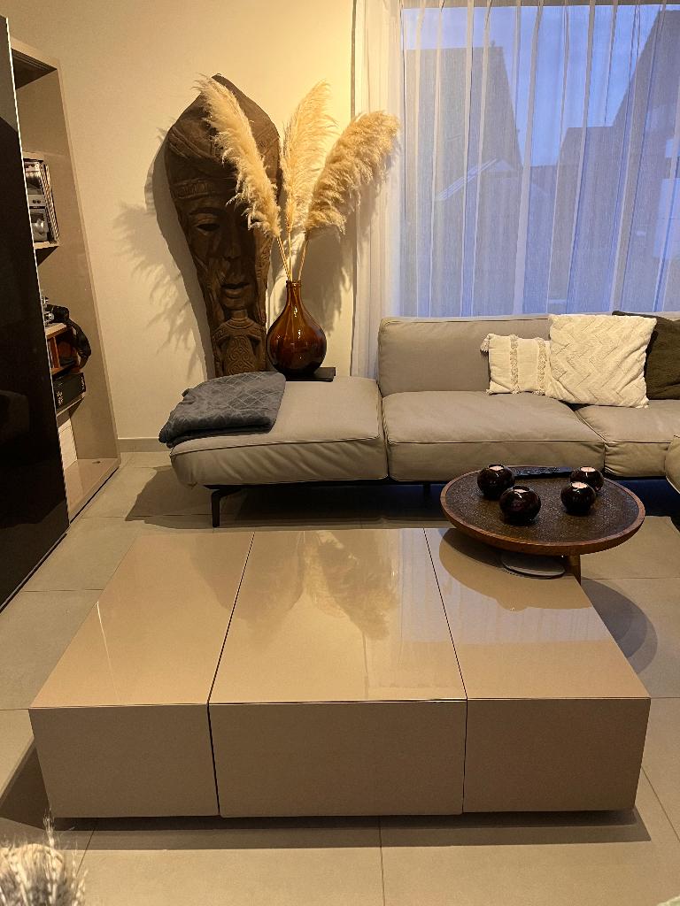 Kubus salontafel met opberg vakken (Glanzend beige), Ophalen, Eikenhout, Zo goed als nieuw, Minder dan 50 cm