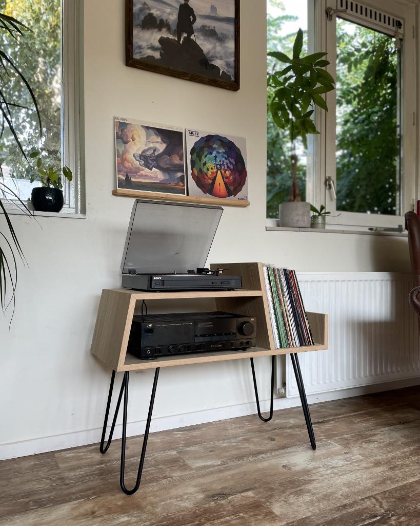 Eiken LP kast meubel voor platenspeler, versterker & vinyl, 50 tot 100 cm, Modern retro, Nienhof 48, 6715 AD, Ede, Eikenhout