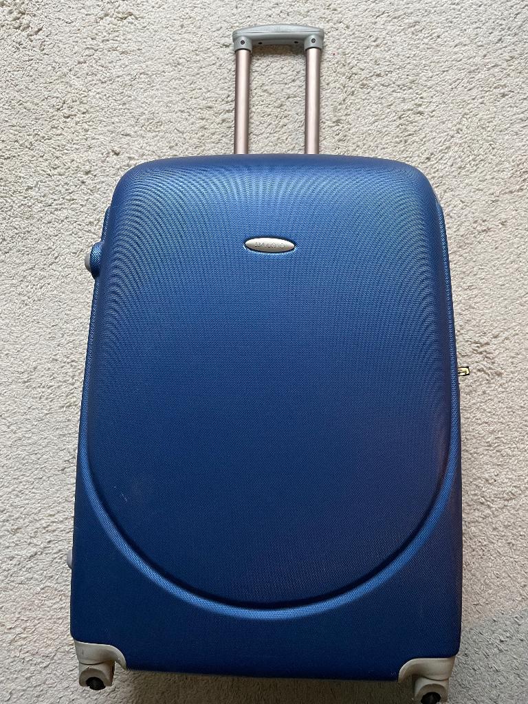 Grote blauwe Imago koffer met wieltjes, Gebruikt, Hard kunststof, 45 tot 55 cm, Wieltjes