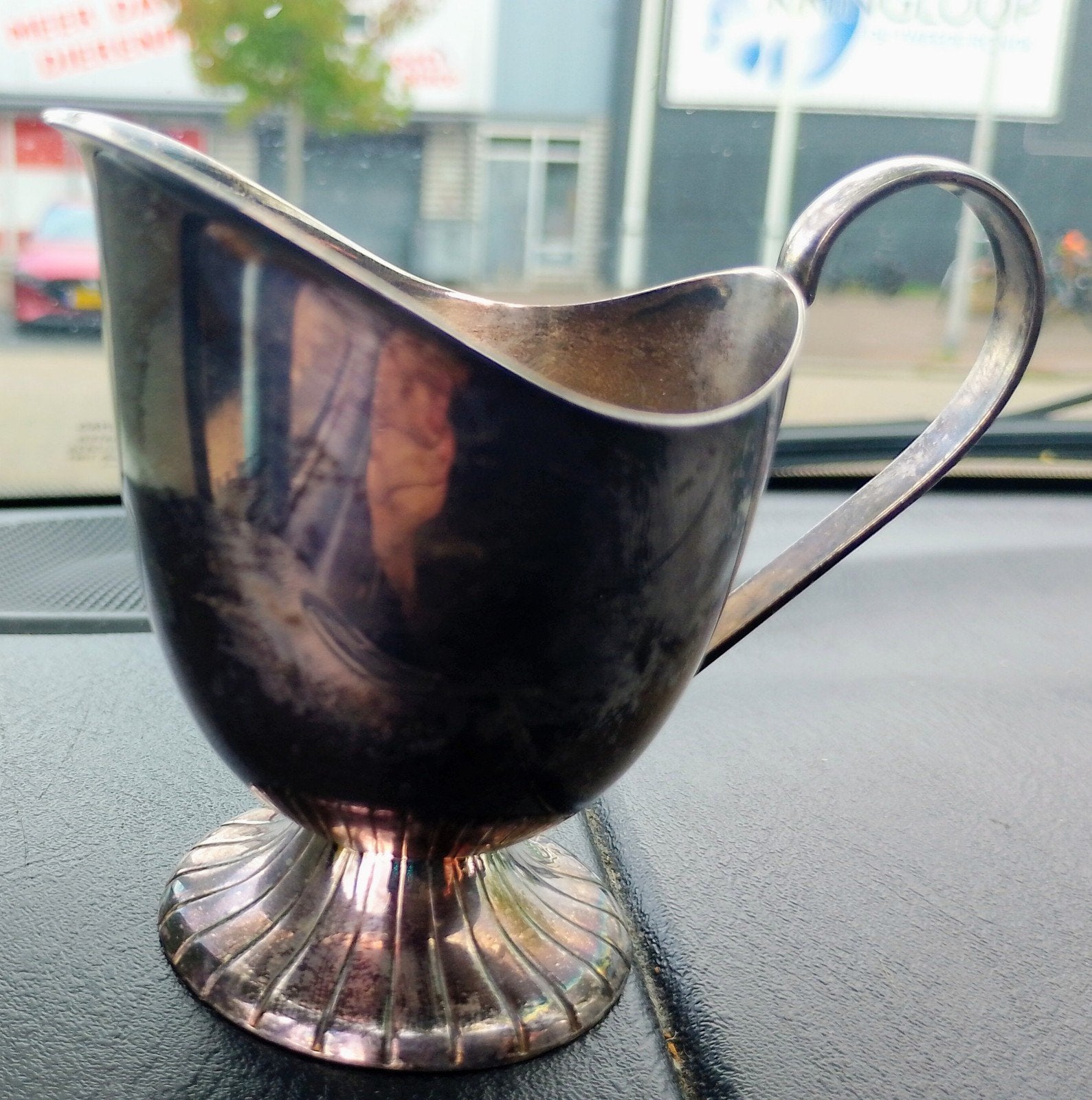 Vintage Zilverkleurige Sauskom met Handvat Douwe Eberts, Ophalen of Verzenden, Zilver