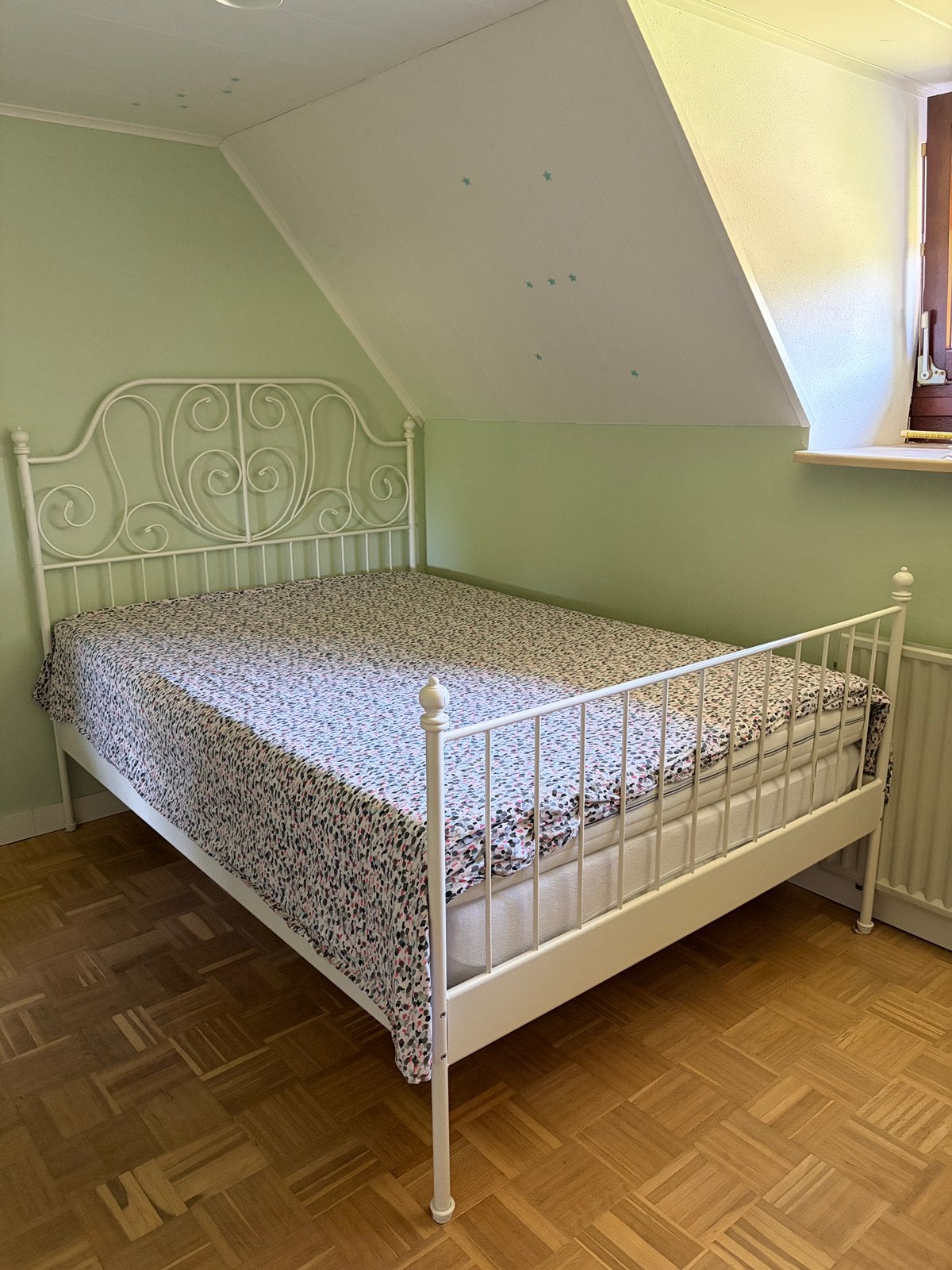 Ikea leirvik metalen bed, Ophalen, Wit, Tweepersoons, 140 cm