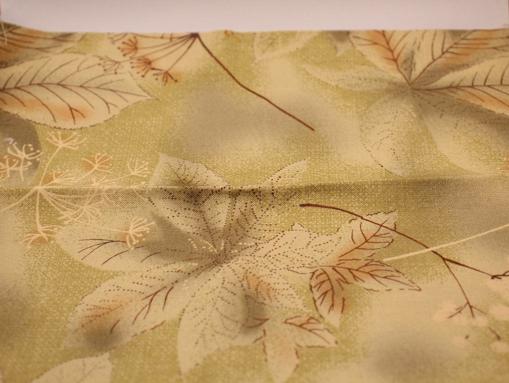Coupon 100% katoen stof - oud groen bladeren bloemen #4614, Nieuw, Ophalen of Verzenden, 30 tot 120 cm, Katoen