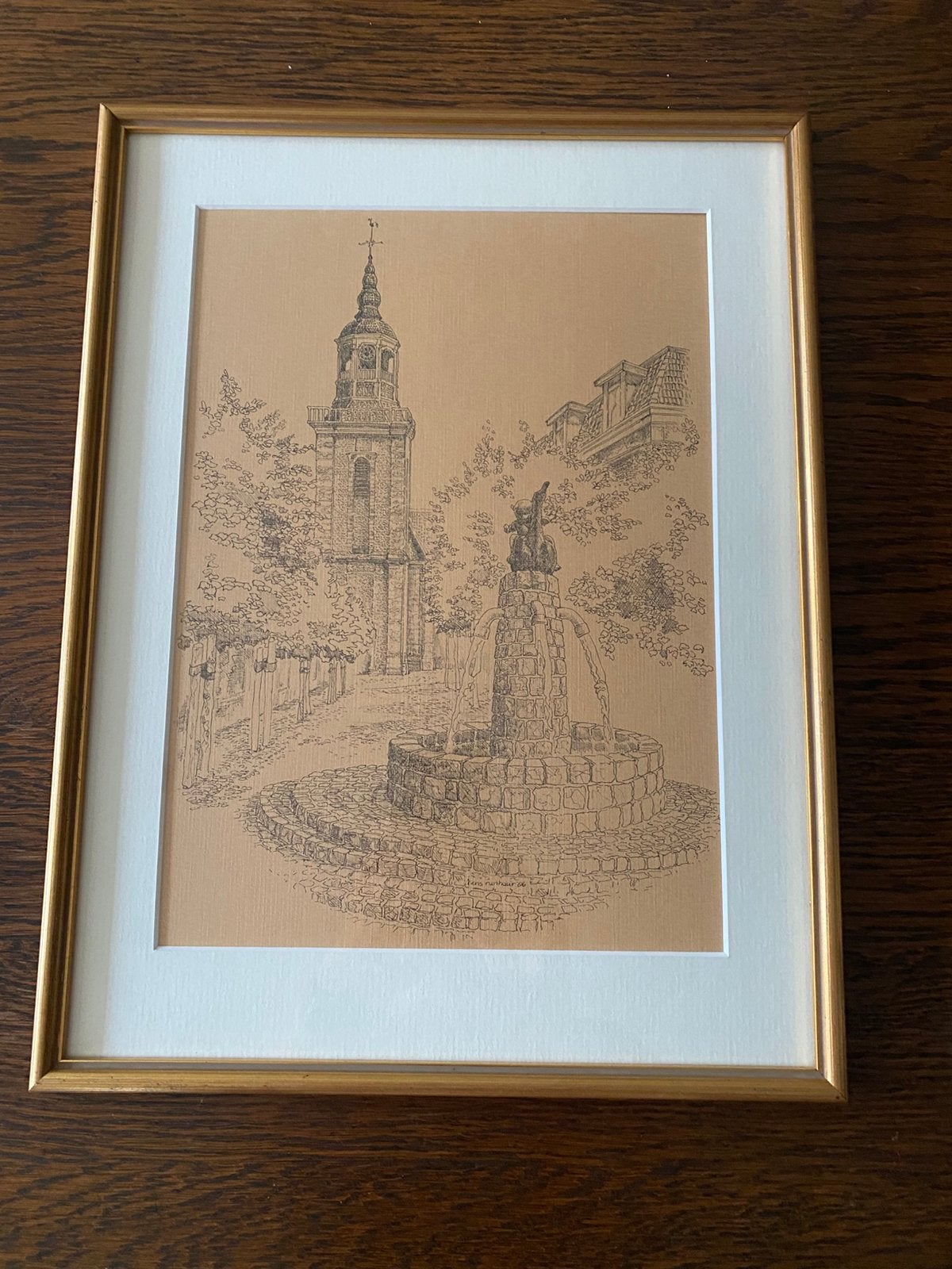 Mooie pentekening van Almelo centrum, Ophalen