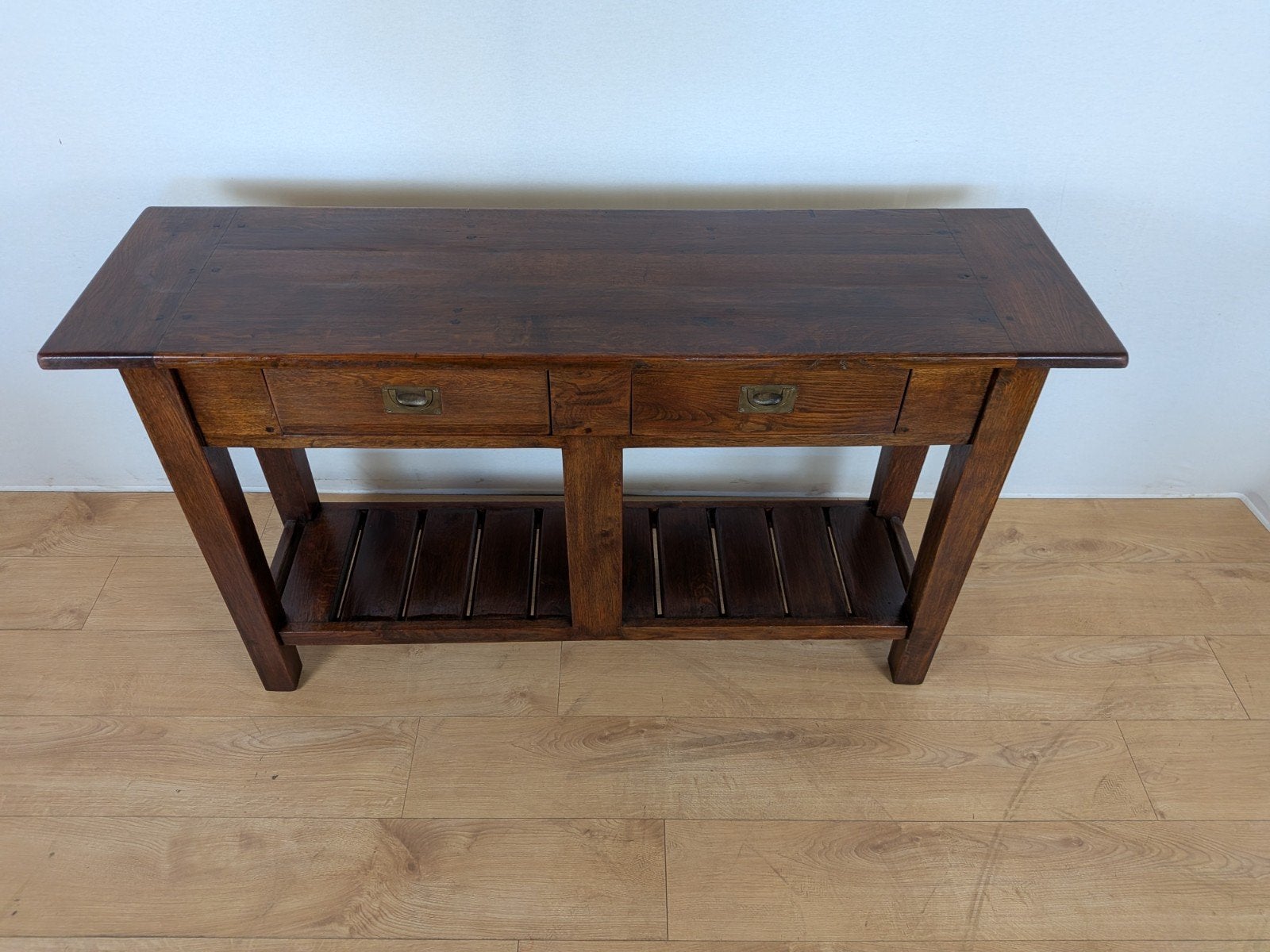 Antieke eikenhouten sidetable met lades en legplank, Ophalen, Nvt, Nvt, Nvt