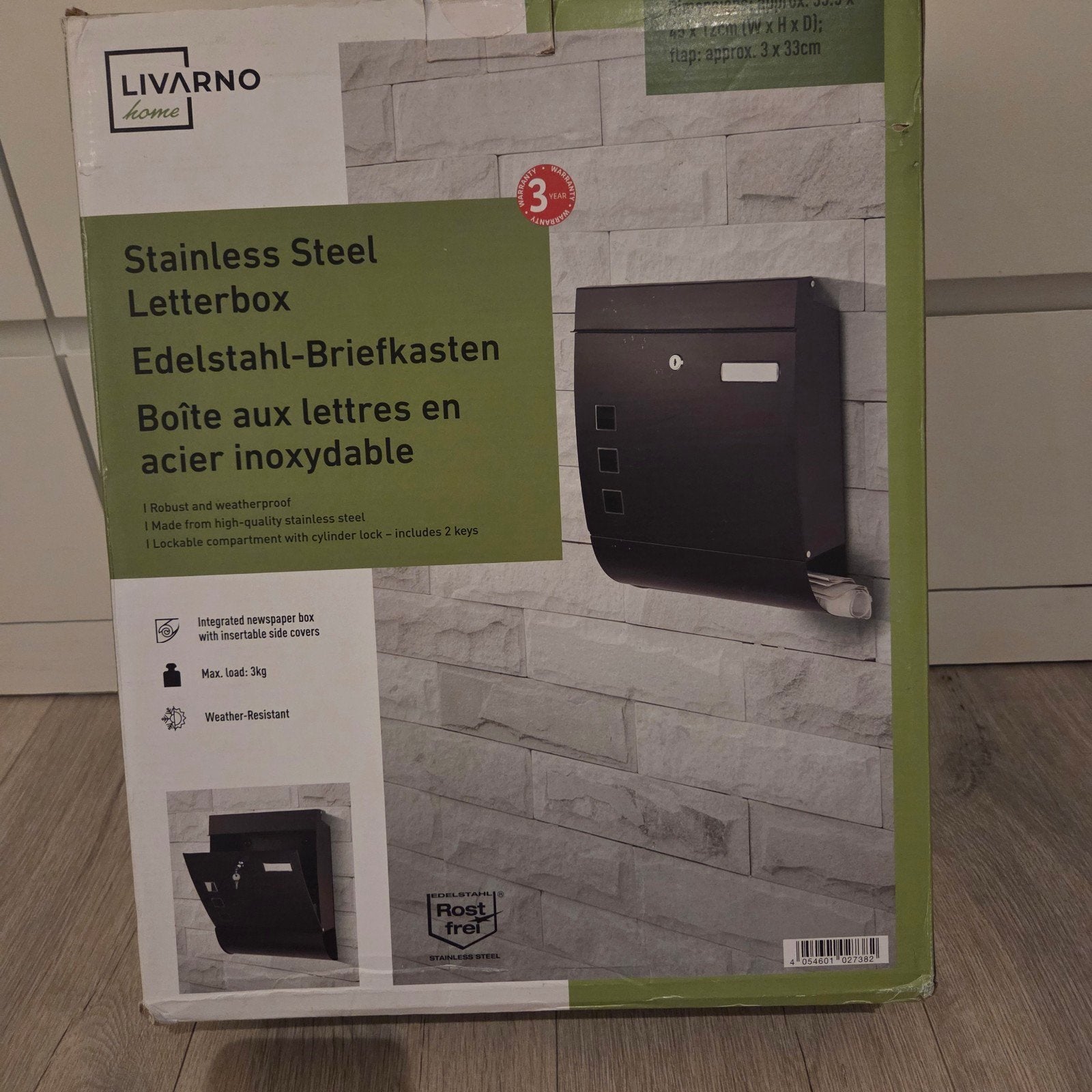 LIVARNO home RVS Wandbrievenbus - Zwart, Ophalen, Nieuw, Rvs, Wandbrievenbus