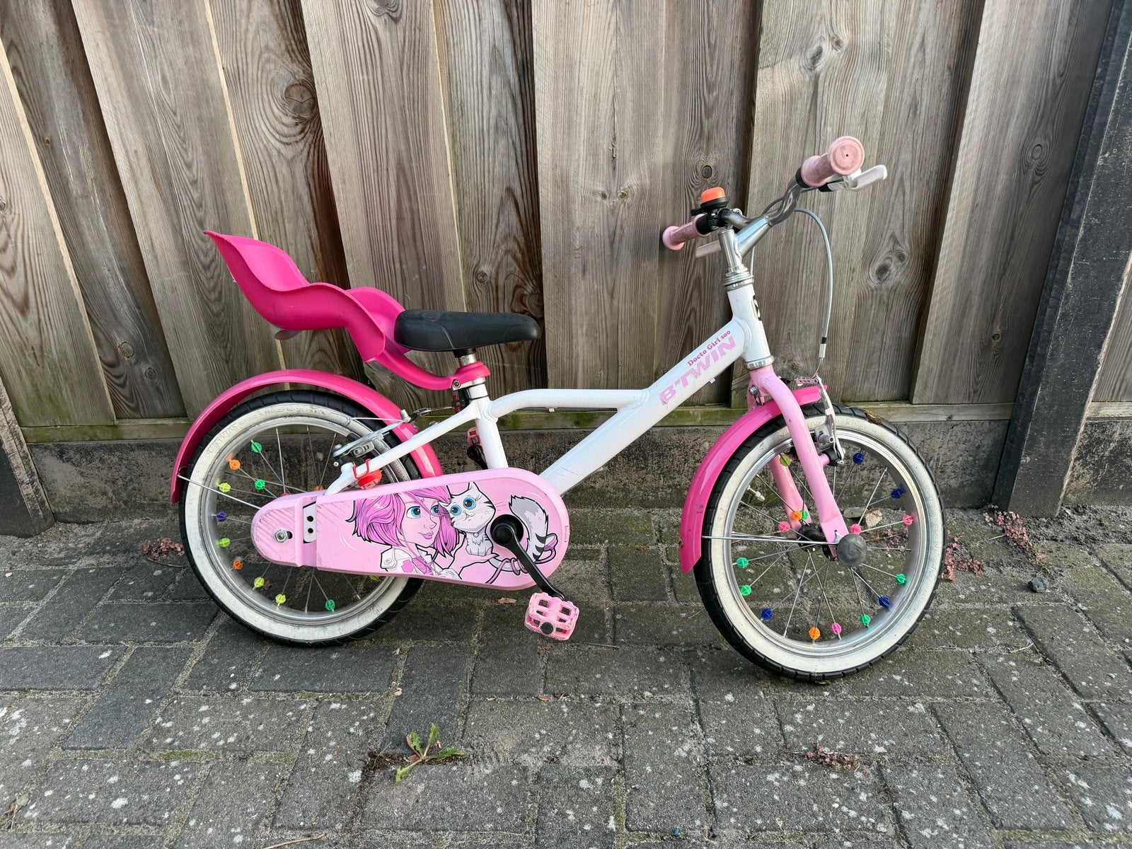 BTWIN 16 inch Docto Girl 500 kinderfiets - Roze/Wit, Ophalen of Verzenden, Gebruikt, Velgrem, 16 tot 20 inch
