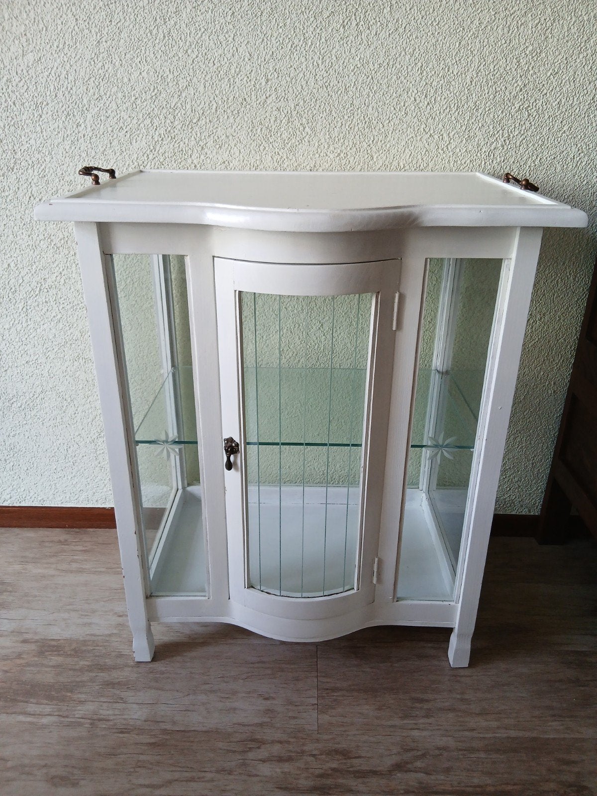 Wit theekastje / vitrinekastje met glasplaat, Ophalen, Glas, 50 tot 100 cm, Minder dan 100 cm