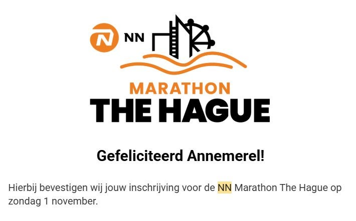 Startbewijs NN hele Marathon Den Haag - Startwave 2 + shirt, Eén persoon, November