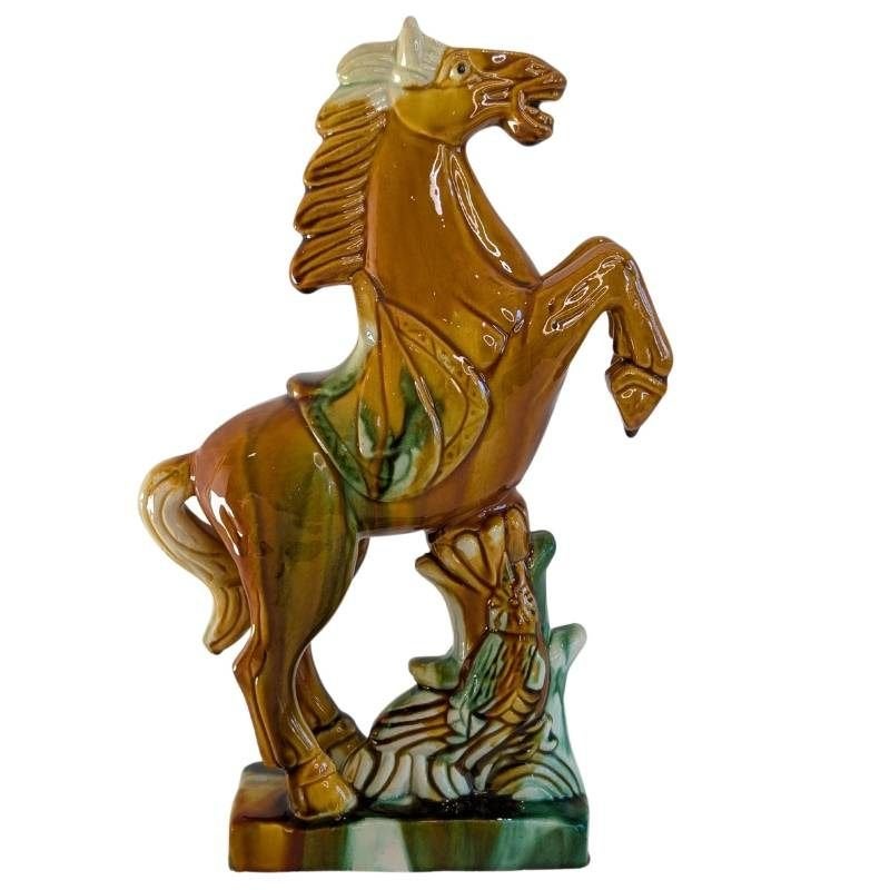 Keramisch beeld van steigerend paard – geglazuurd – 034, Gebruikt, Steen/keramiek, 31 cm, Ophalen of Verzenden
