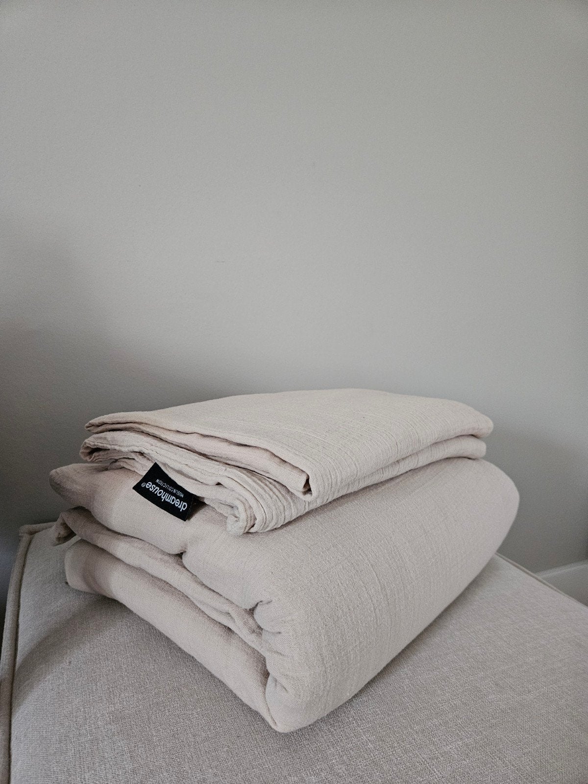 Dekbedovertrek 200x200/220 Percale-Katoen Mousseline, Ademend, Beige, Dekbedovertrek, Katoen