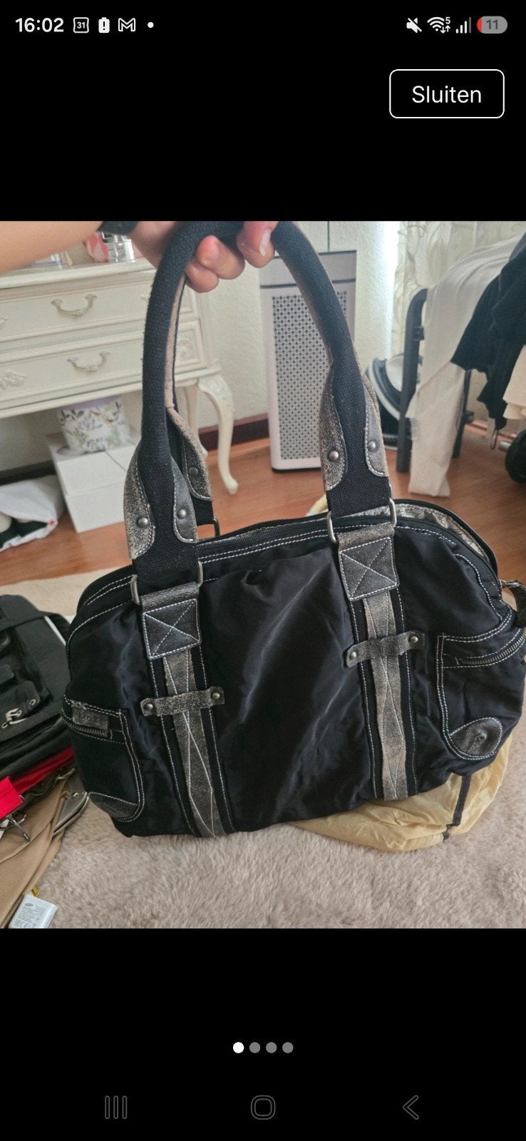 Zwarte handtas met zilveren details, Ophalen of Verzenden, Gebruikt, Zwart, Handtas