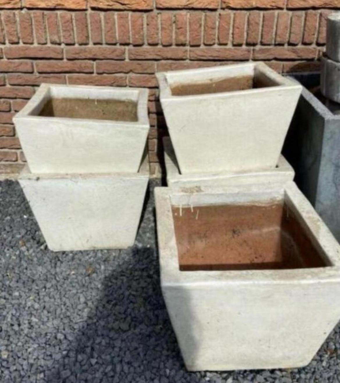 Oud Hollandse dikke terracotta set van 7 cascade potten, Gebruikt, Minder dan 40 cm, Binnen, Terracotta