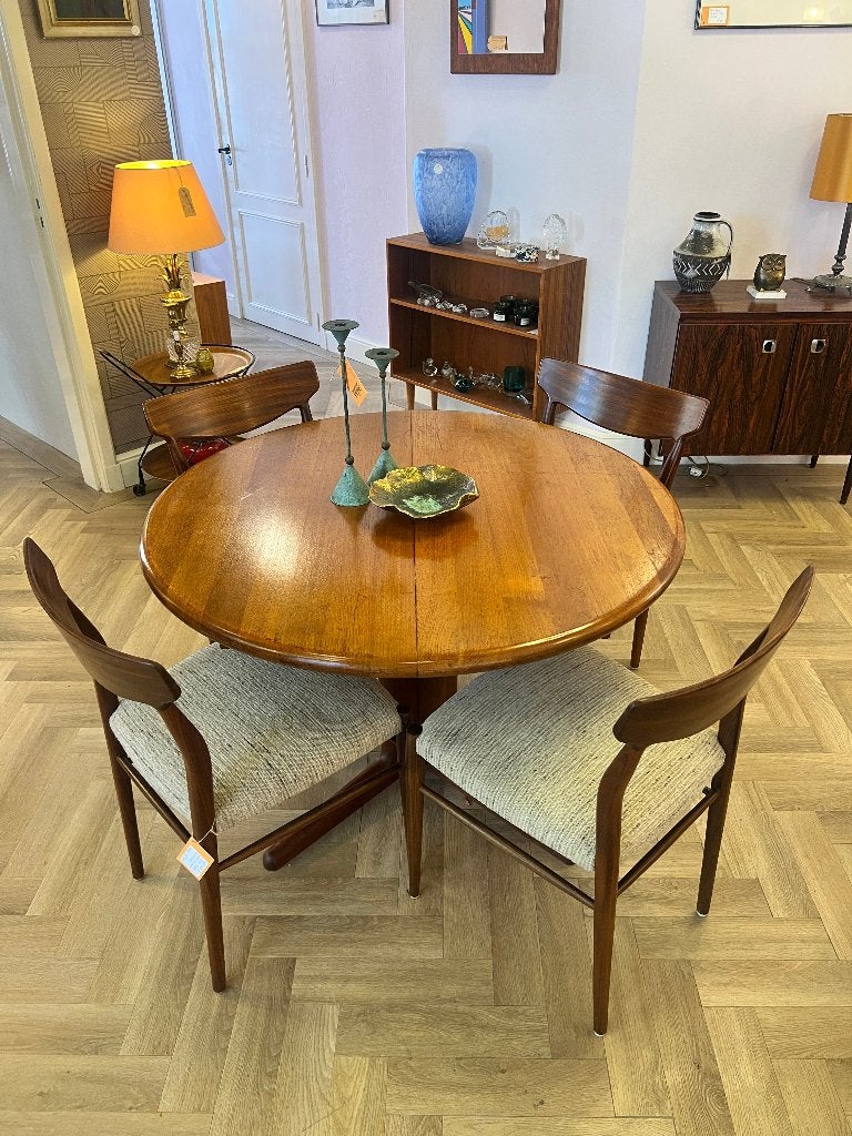 Vintage teak ronde eettafel, KS Mobler, Denemarken 1960's, Ophalen, Gebruikt, KS Mobler, Onbekend