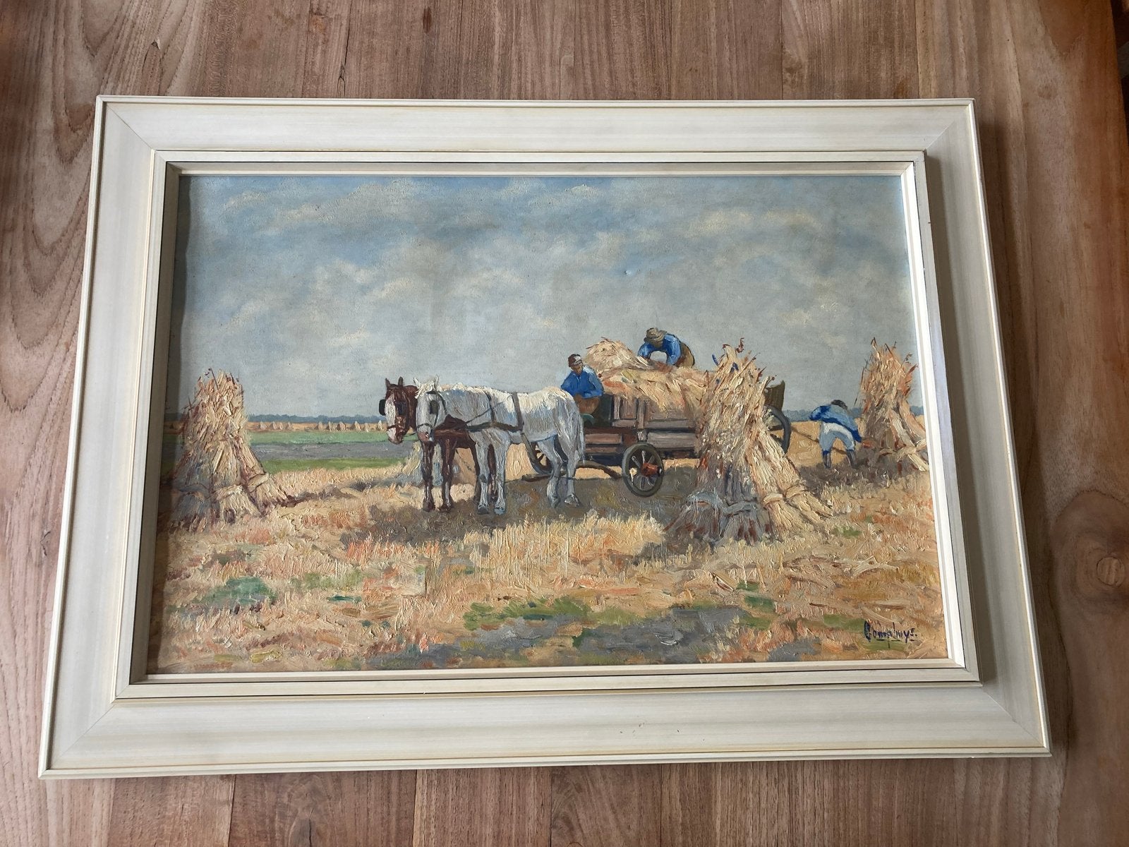 Oud Hollands Schilderij: Oogsttafereel met Paarden, Antiek en Kunst, Ophalen, Doek, Oud hollands, Gesigneerd