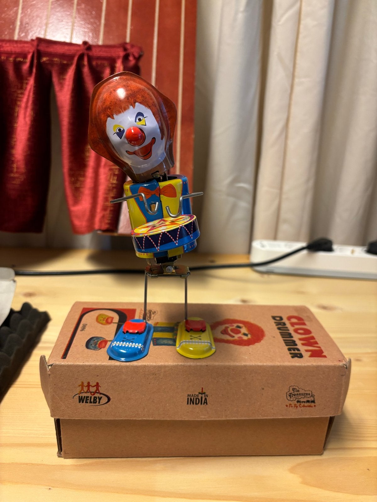 Vintage Welby Clown Drummer Tin Toy, Ophalen of Verzenden, Zo goed als nieuw