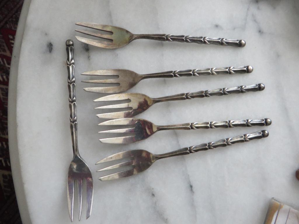 Set van 6 gebaks vorkjes, Nederlands, art deco stijl, Ophalen of Verzenden