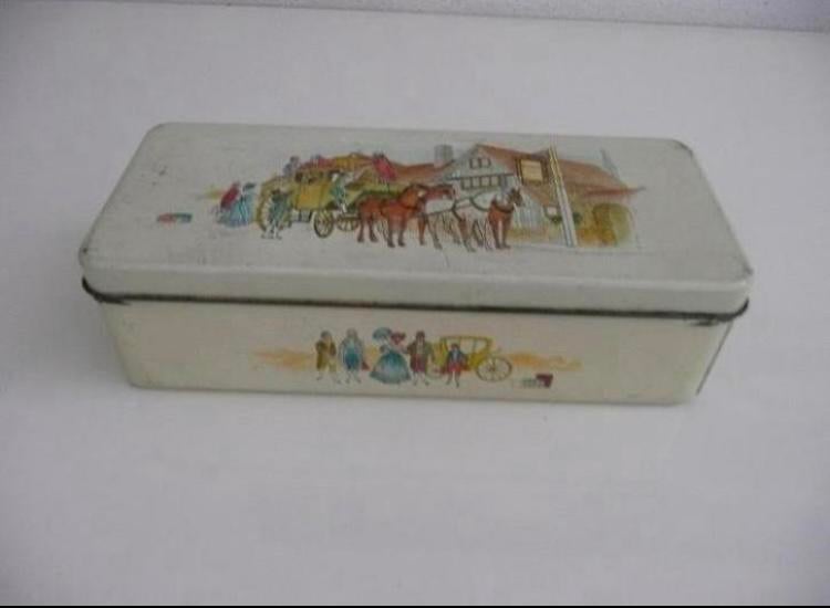 Vintage Douwe Egberts theeblik paard en koets, Verzamelen, Blikken, Ophalen of Verzenden, Zo goed als nieuw, Koffie, Douwe Egberts