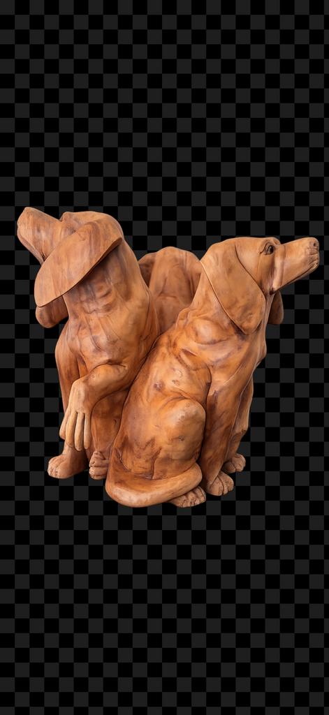 Houten Beeld: Drie Beagle Honden - Handgesneden, Antiek en Kunst, Kunst | Beelden en Houtsnijwerken, Beeld, Hout, Bruin, Overige stijlen