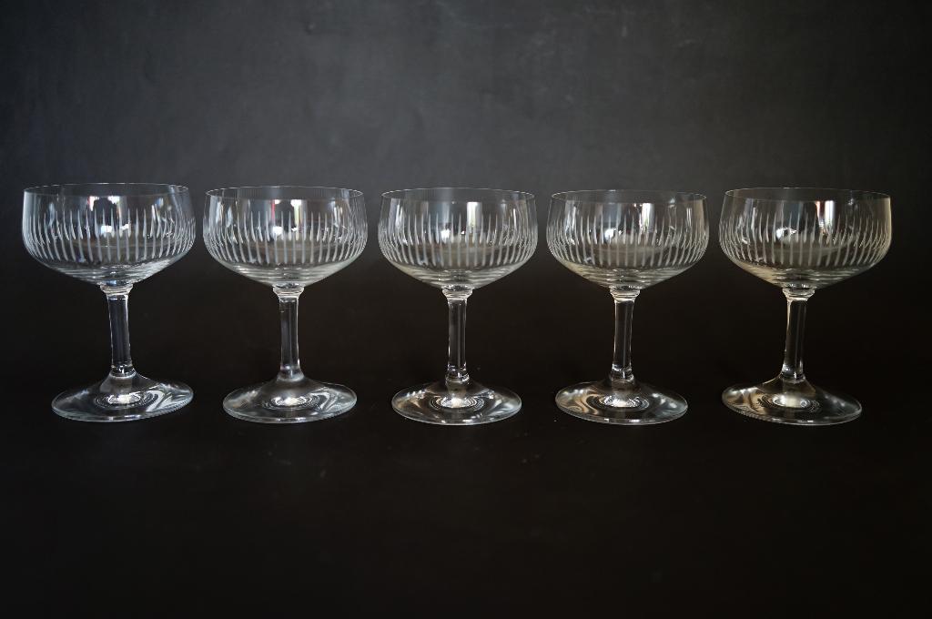 mid century dessert sekt geslepen glas CND kristal 5x., Glas of Glazen, Ophalen of Verzenden, Overige stijlen, Glas