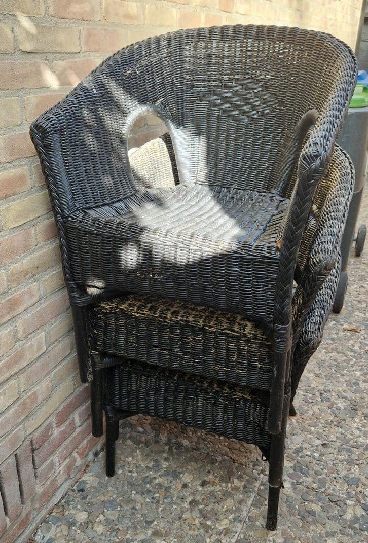 3 rieten stoelen - opknappers, Ophalen, Gebruikt, Drie, Zwart
