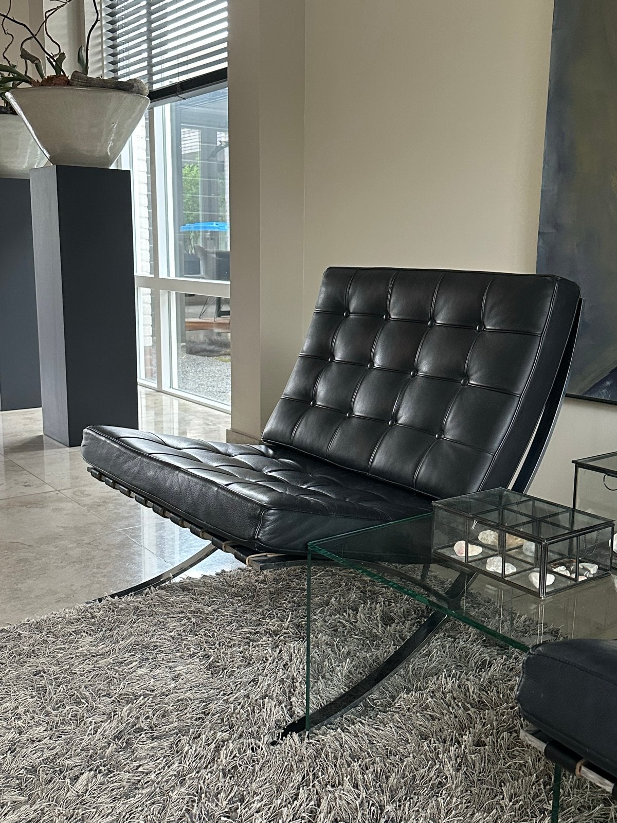 2 Barcelona stoelen, replica -zeer goede staat., Ophalen, Zo goed als nieuw, Leer, 75 tot 100 cm